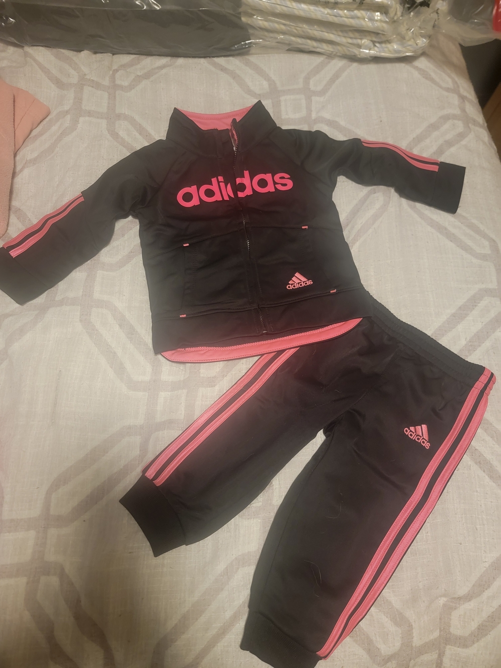 adidas Kids Black & Pink Track Jacket and Pants Set